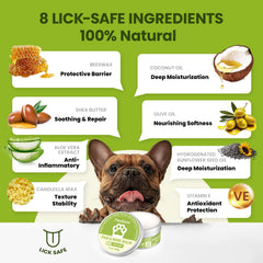 PawSono nose balm on a dog nose suggests soothing moisture