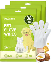 PawSono pet glove wipe in use on a muddy paw for quick cleaning and deodorizing.