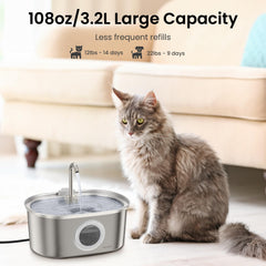 PAWSPIK SS-01 large-capacity fountain with 108.2 oz for multi-pet households.