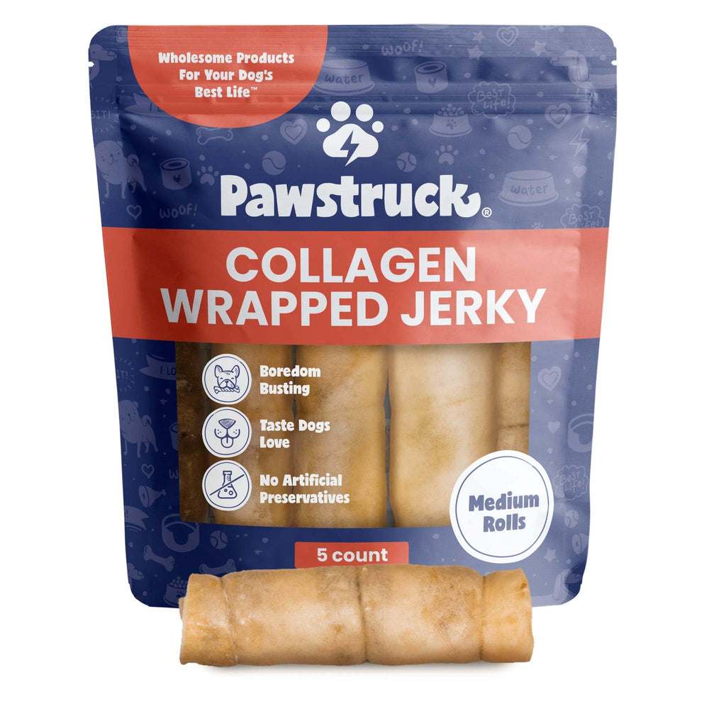 Pawstruck 2-in-1 collagen-wrapped jerky rolls promote joint support and tasty chew time
