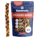Pawstruck braided bully stick dog chew: long-lasting entertainment for aggressive chewers.