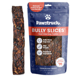 Pawstruck Bully Slices front label shows beef flavor and trusted branding.