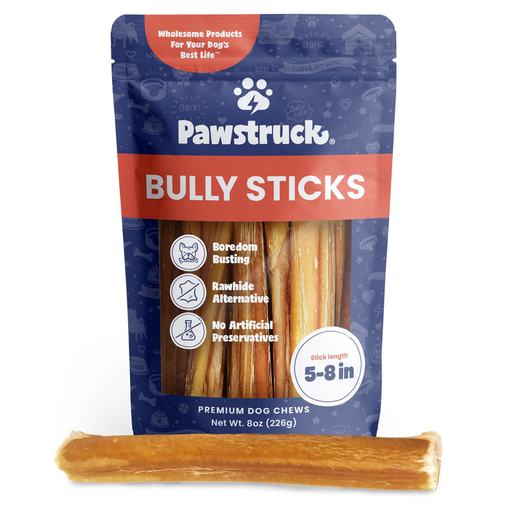 Pawstruck bully sticks hero bag shows long lasting beef chew for dogs