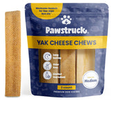 Pawstruck Himalayan Yak Dog Chew packaging shows three-ounce pieces for long-lasting dental-friendly fun.
