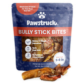 Pawstruck Natural Bully Bites bag showing bite-sized treats for small dogs, supporting chew-friendly dental care.