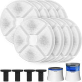 Pawtners 8-pack filters close-up shows multi-layer filtration for cleaner pet water