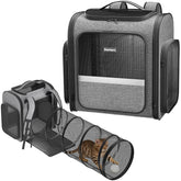 Pawtners cat backpack with expandable tunnel closed shows extra space for play