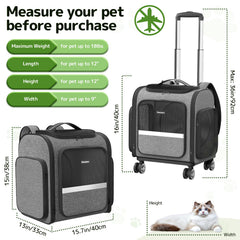 Pawtners cat carrier wheels retractable handle for easy transport.