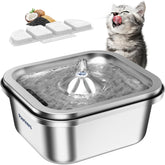 Pawtners cat water fountain stainless steel front view highlights durable, dishwasher-safe construction for daily use.