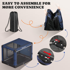 Pawtners collapsible dog crate blue ventilated-mesh boosts airflow for comfortable indoor sessions.