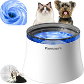 Pawtners dog-cat water fountain front view shows compact 1 gallon reservoir for easy hydration.