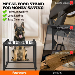 Pawtners height-adjustable settings customize feeding height for comfort.