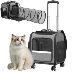 Pawtners rolling cat carrier wheels front view for smooth travel.