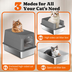 Pawtners stainless steel cat litter box top-exit design reduces tracking and mess