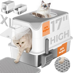 Pawtners stainless-steel litter box front entry shows easy access with odor-control design.