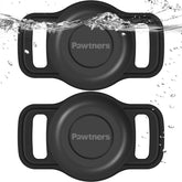Pawtners waterproof AirTag dog collar holder front view shows secure attachment for active pets.