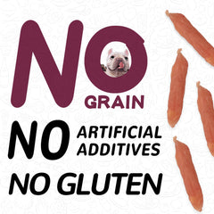 PAWUP Duck Cheese Sausage dog sniffing treat during play.