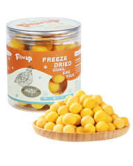 PAWUP freeze-dried quail egg yolk treats bag front shows pure ingredients for carnivores, protein-packed snack.