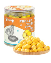 PAWUP packaging photo highlighting pure quail egg yolk treats for pets
