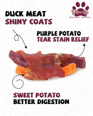 PAWUP sweet potato strips detail highlighting fiber-rich content.