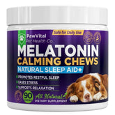 PawVital melatonin calming chews in a dog bowl promote a peaceful evening.