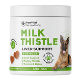 PawVital Milk Thistle for Dogs chews packaging promoting liver support and daily care.