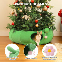 PAWZ Road cactus cat donut tunnel features ears and pom-poms for engaging batting
