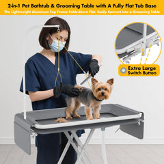 PAWZIDEA 5-level height adjustment demonstrated for comfortable bathing.