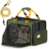 PAWZIDEA large pet carrier expandable front view with extra space for two cats.