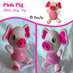 PawZip pink pig squeaky toy in action as a dog plays fetch with vibrant colors.
