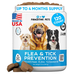 Pawzitive Pets chewable flea-tick protection bottle demonstrates convenient, all-in-one prevention.