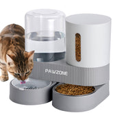 Pawzone 2-pack automatic cat feeder grey front view shows large capacity feeding.