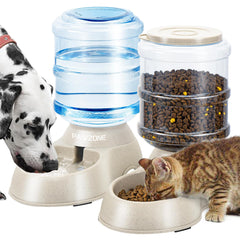 Pawzone 2-pack automatic feeder cream front view for easy pet meals