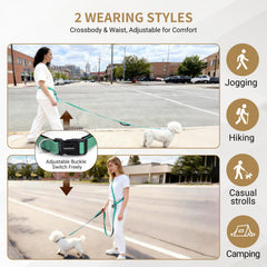 PAWZPAL crossbody leash worn for convenient hands-free control during hikes.