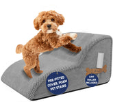 PAWZY Foam Pet Stairs front view; 12-inch height aids easy bed access.