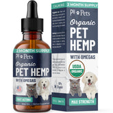 PB Pets Organic Hemp Oil dog bottle offers calming support and daily wellness.