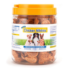 PCI Chicken Nibbles 1lb bag packaging shown for convenient training rewards