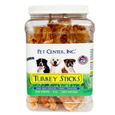 PCI Pet Center turkey sticks canister front view shows natural, protein rich treats for training