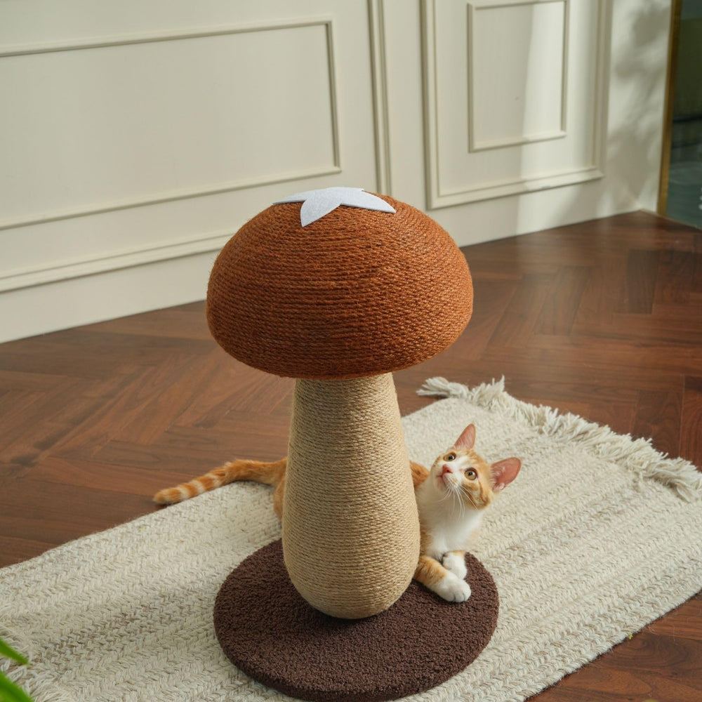 PECHVINO Shiitake scratch post base offers a stable foundation for vigorous scratching sessions.