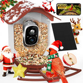 PeckCam bird feeder front view shows a 2K camera for real-time backyard birdwatching.