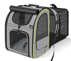 Pecute cat-backpack-expandable-back offers roomy space for pets during travel.