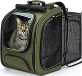 Pecute cat backpack expandable front view shows roomy space for relaxed travel.