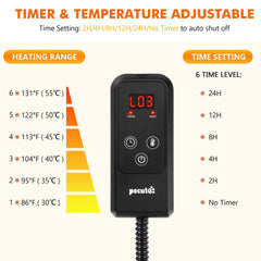 Pecute cat heating pad control panel shows easy six-temp and timer adjustments.