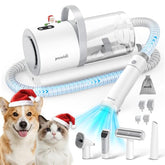 Pecute dog grooming vacuum top view shows a complete home grooming setup for quick sessions