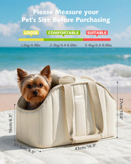Pecute dog purse carrier cream, side view with large pockets for supplies.