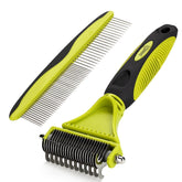 Pecute dual-sided dematting tool with 12-23 teeth for detangling long coats.