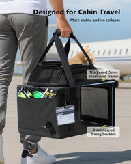 Pecute expandable top expansion shows increased space for pet movement during flights