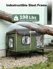 Pecute outdoor heated cat house large roof detail emphasizes sun-absorbent warmth