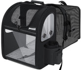 Pecute pet carrier backpack front view showing roomy fit for small dogs and cats