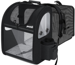Pecute pet carrier backpack front view showing roomy fit for small dogs and cats